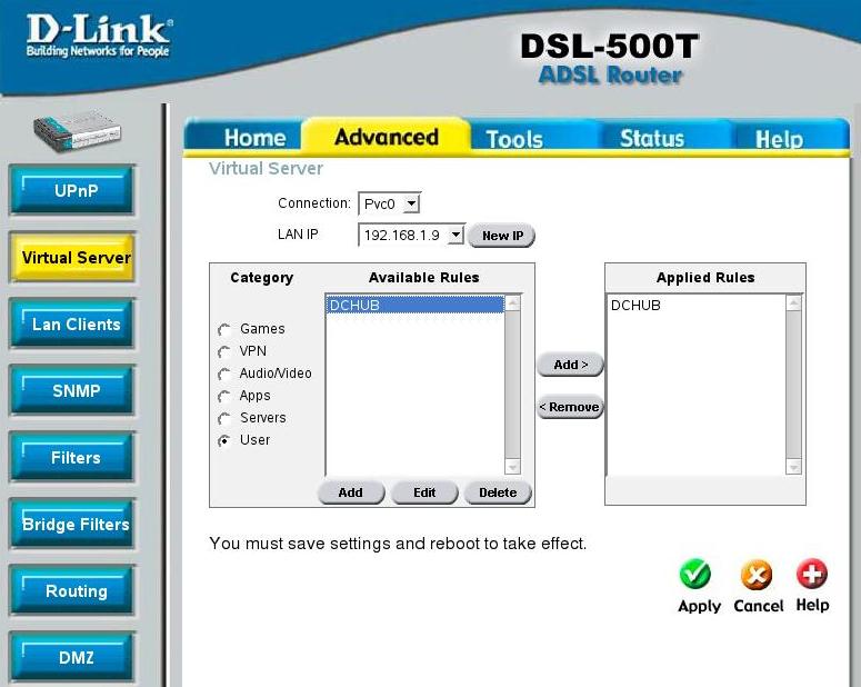 Настраиваем порт форвардинг для портов Настраиваем port forwarding в модеме D-Link DSL-500T
